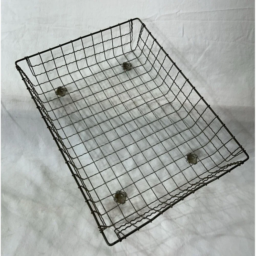 Vintage Wire Desktop File Basket Dark Gray Industrial Farmhouse Office Organizer